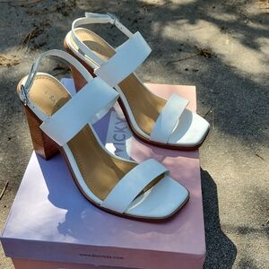 White Heels with Chunky Design and Wide Straps